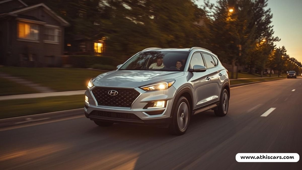 Cheapest SUVs in USA 2026 action shot 2026 Hyundai Tucson driving in suburban setting