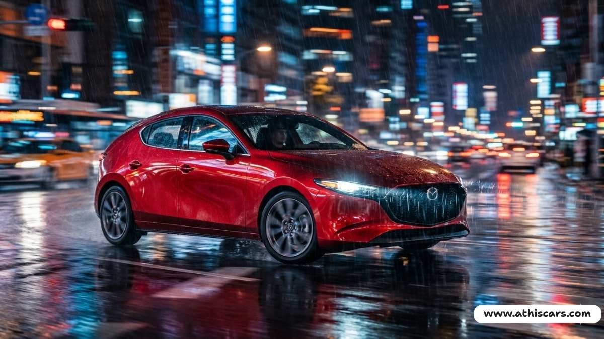 Best cars under 15k for car guys – 2019 Mazda3 Soul Red night city action shot
