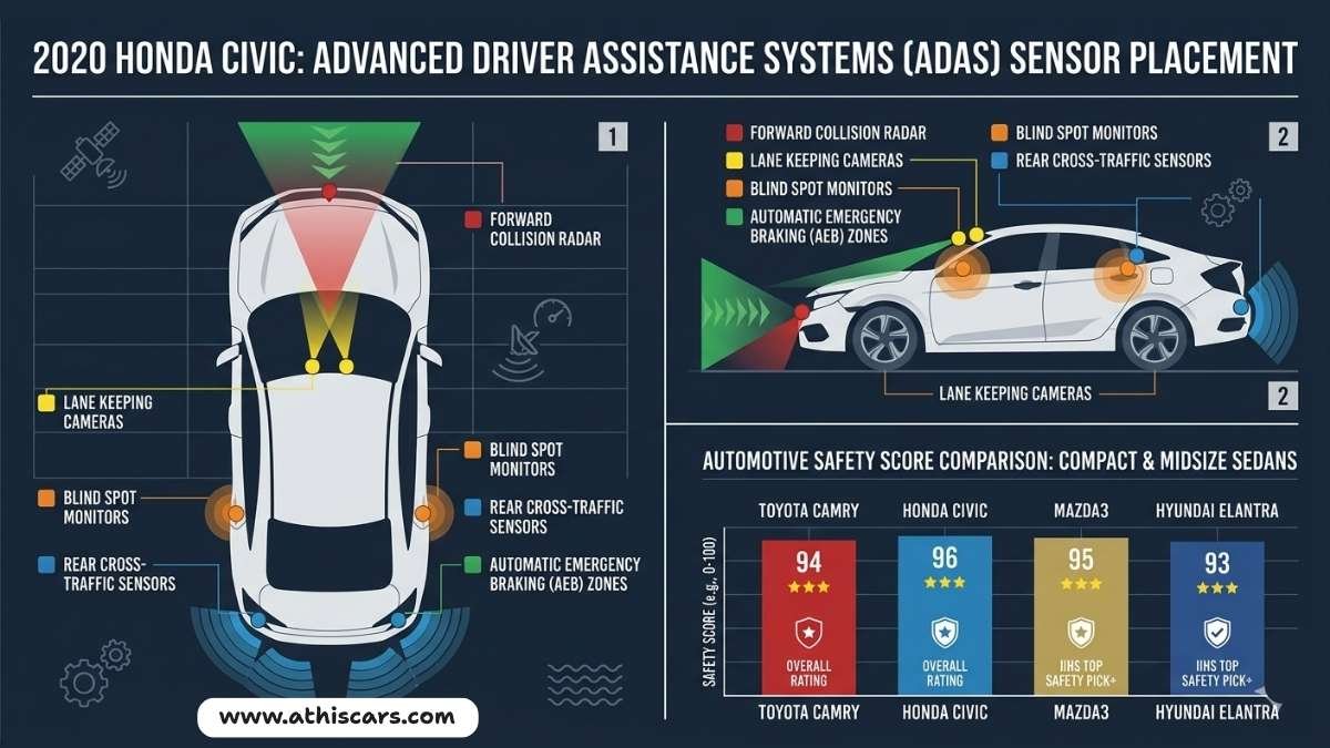 Most reliable used cars under $15000 – ADAS safety sensor placement diagram Honda Civic 2020