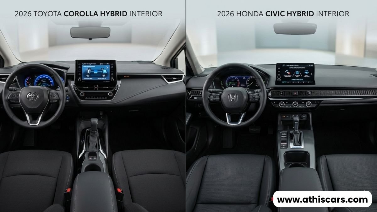 Toyota Corolla Hybrid vs Honda Civic Hybrid interior dashboard comparison
